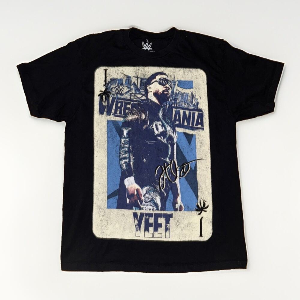 WWE Jey Uso Yeet Wrestlemania Vegas Graphic T-Shirt Large Black 21x28